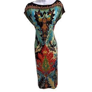 Gemma Dress Woman's‎ Medium Boho Indie Cap Sleeves Boat Neck Maxi